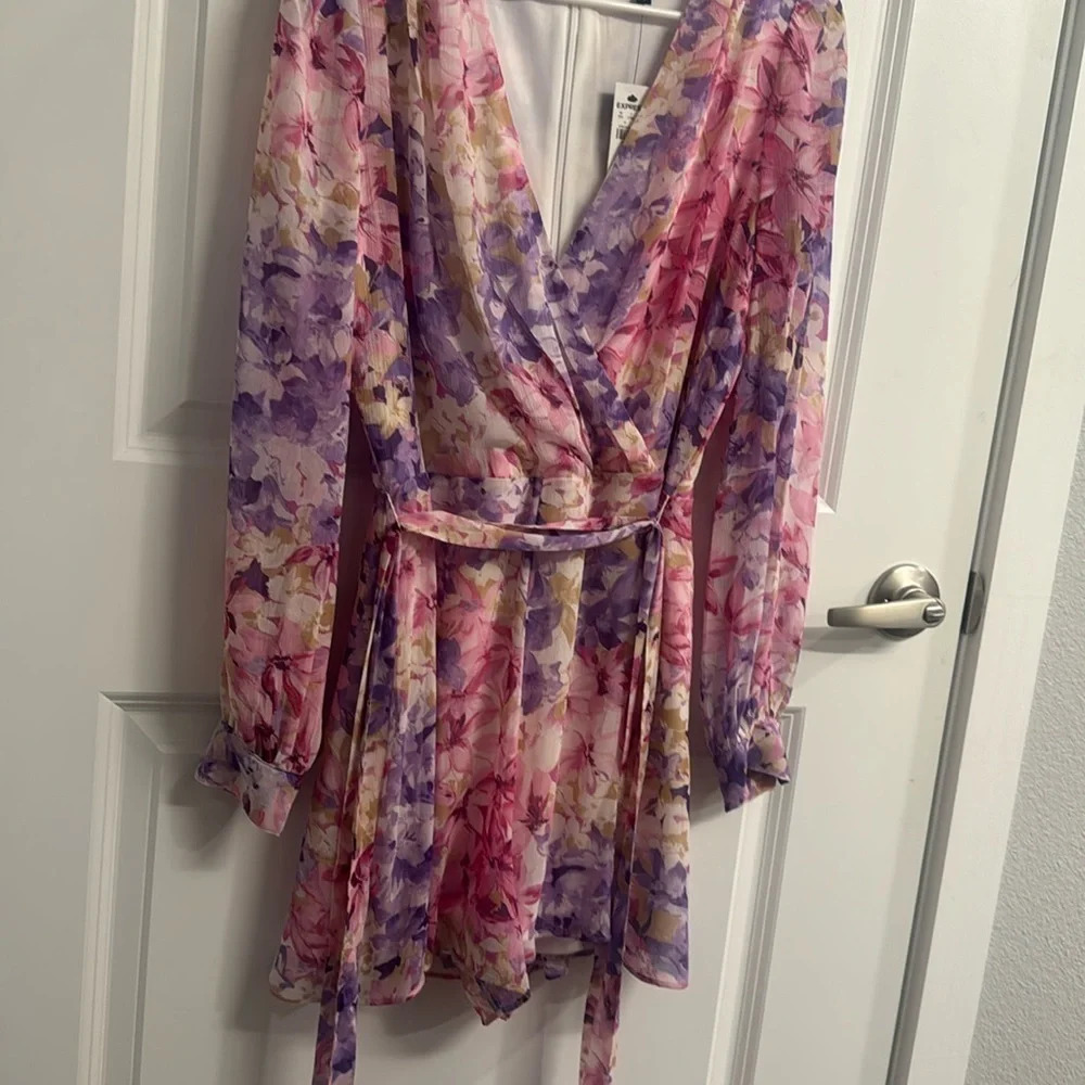 Express Floral V-Neck Surplice Tie Waist Romper